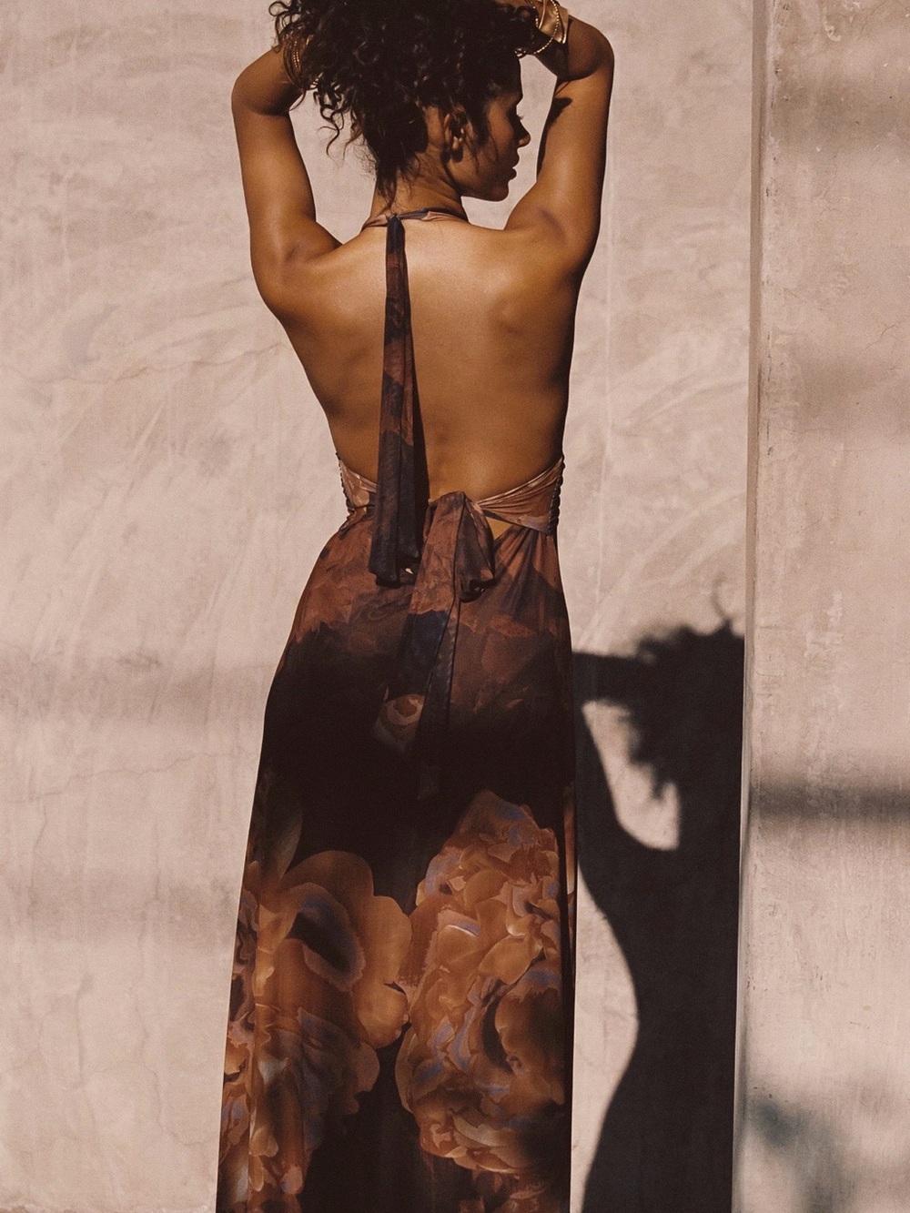 12th tribe Rosalia Mocha Mesh Maxi Dress - Picture 4 of 5